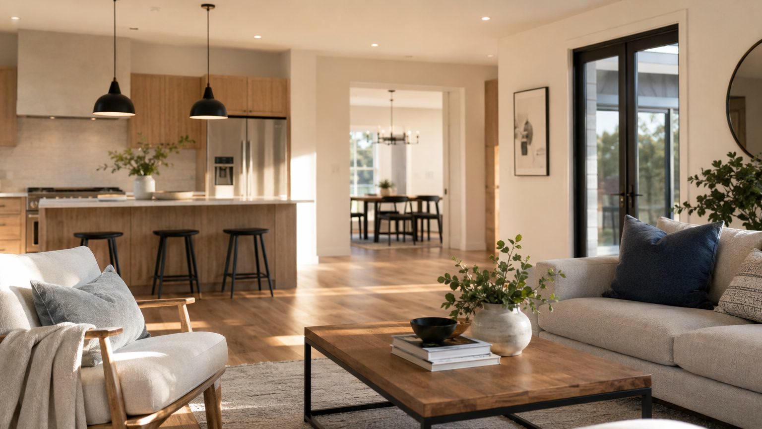 Newly finished open plan home after post construction cleaning